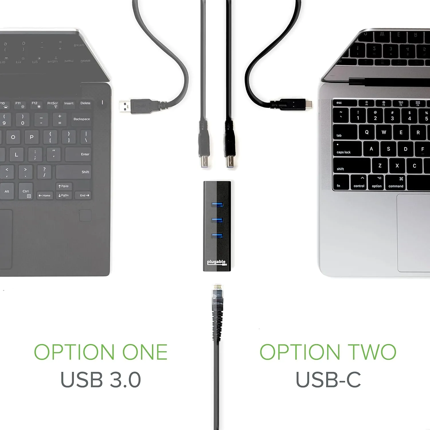 Plugable 3-Port USB 3.0 Hub with Gigabit Ethernet | Compatible with Windows, macOS, Linux, and ChromeOS | Portable USB-C/USB-A Bus-Powered RJ45 GbE LAN Adapter for Laptops, MacBooks, Chromebooks