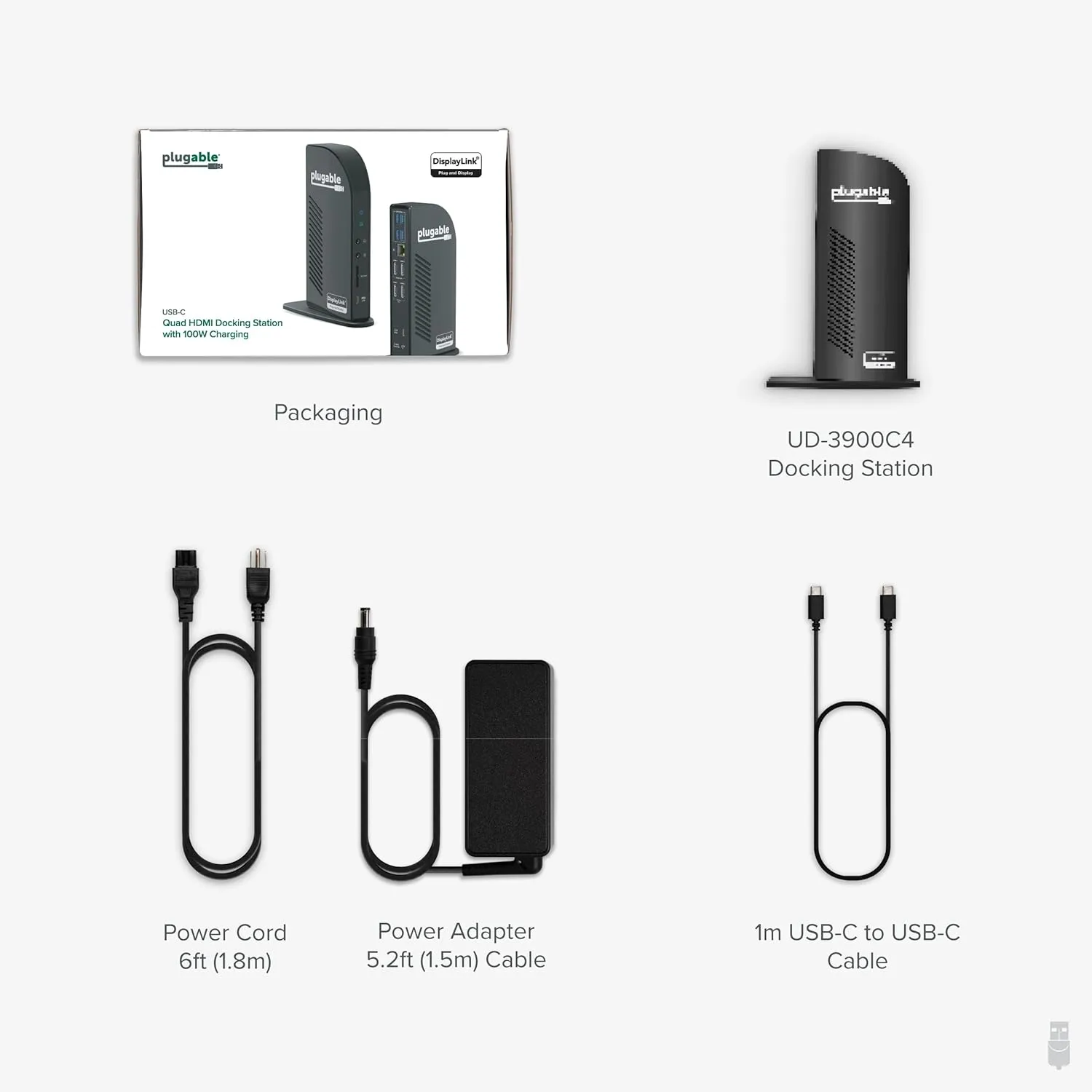 Plugable 14-in-1 USB C Docking Station | 4X HDMI Quad Dock with 100W Charging UD-3900C4