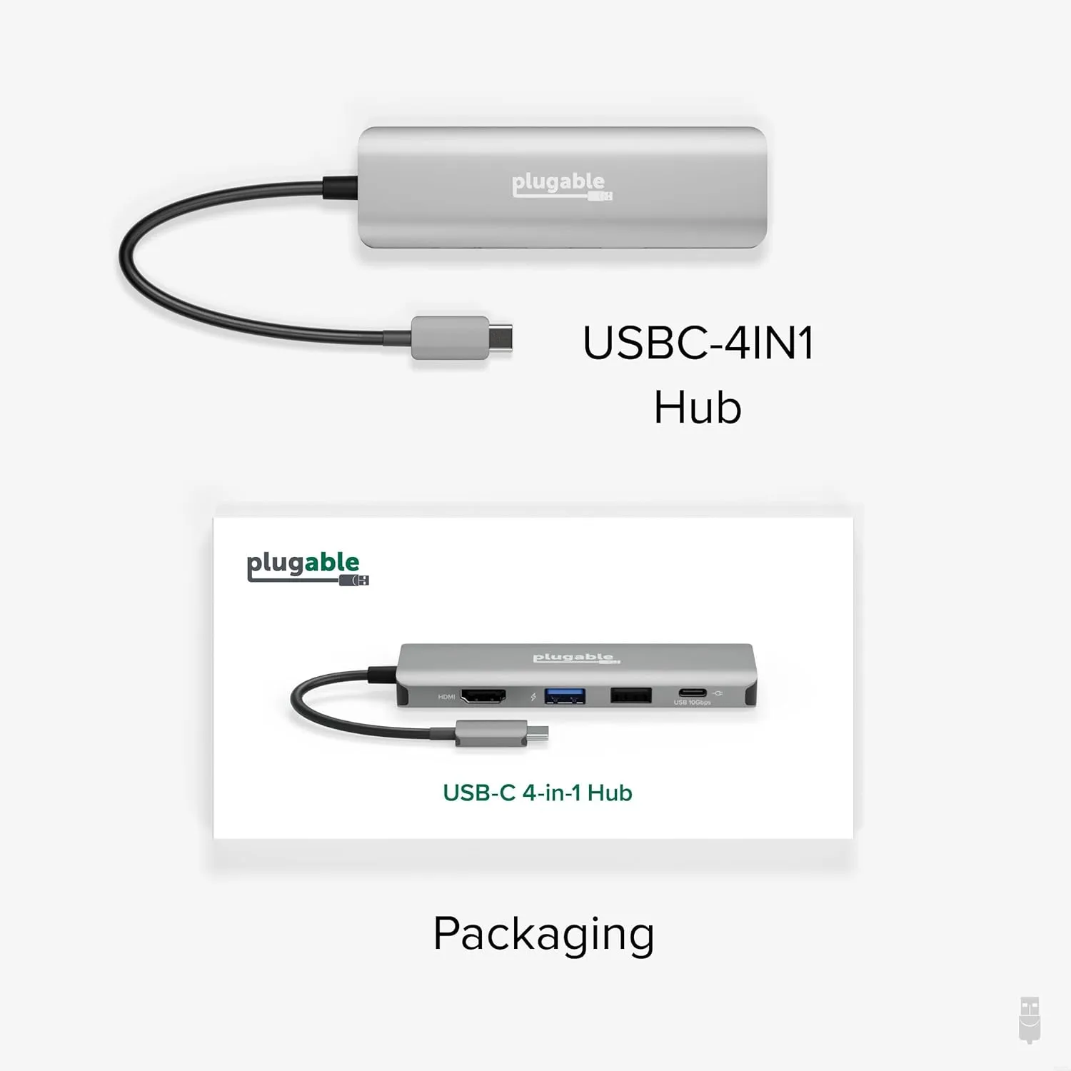 Plugable USB C Hub Multiport Adapter, 4 in 1, 100W Pass Through Charging, USB C to HDMI 4K 60Hz