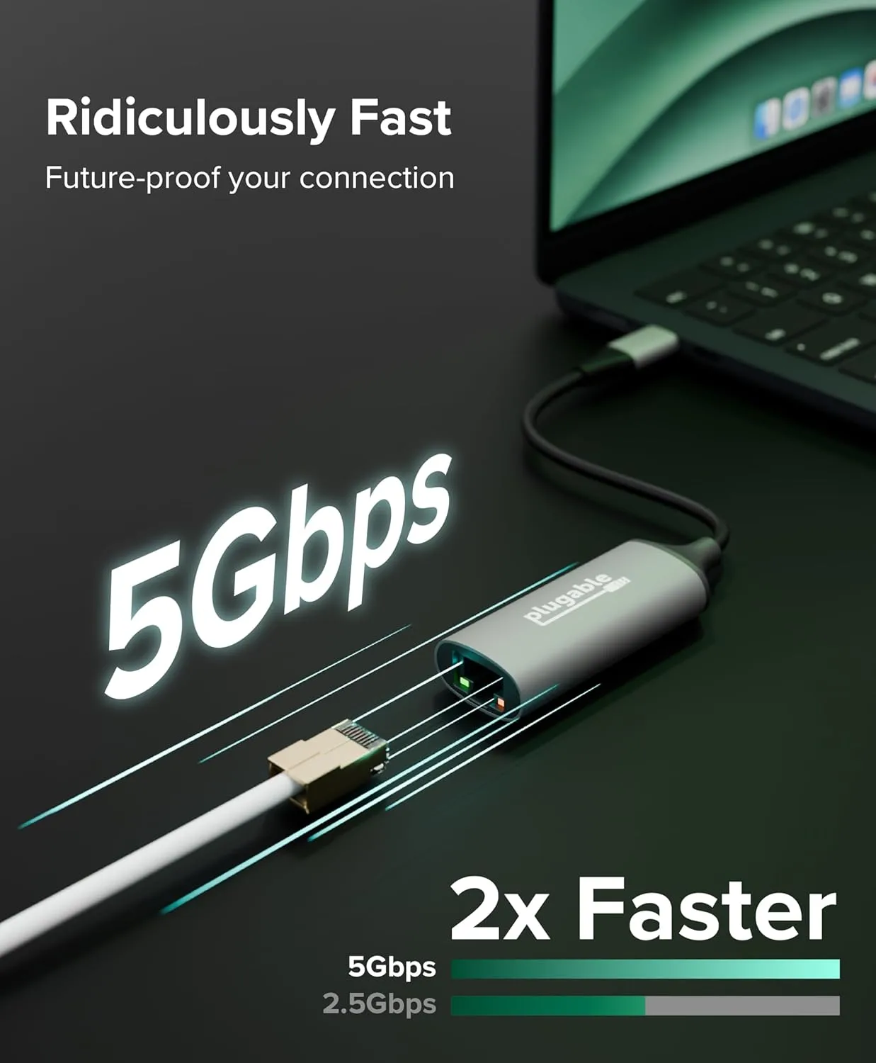 Plugable 5Gbps USB-C Ethernet Adapter | 5000Mbps Wired Network | Realtek RTL8157 (USBC-E5000)
