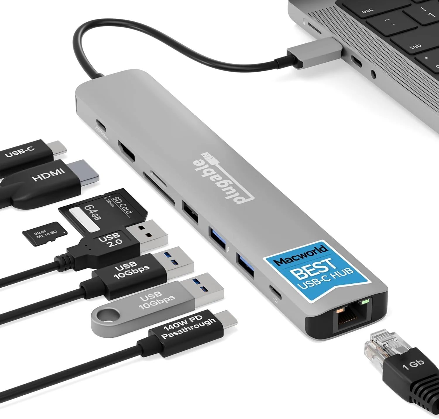 Plugable USB-C 9-in-1 Hub with 140W PD, 4K60Hz HDMI, 10Gbps (USBC-9IN1E)