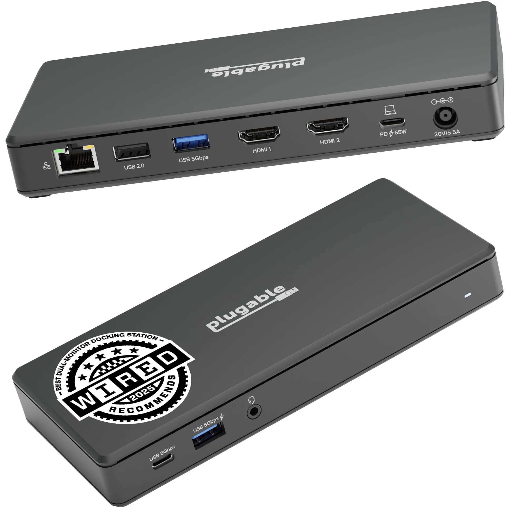 Plugable USB-C Docking Station Dual 4K 60Hz HDMI, 65W PD (UD-MSTH2)