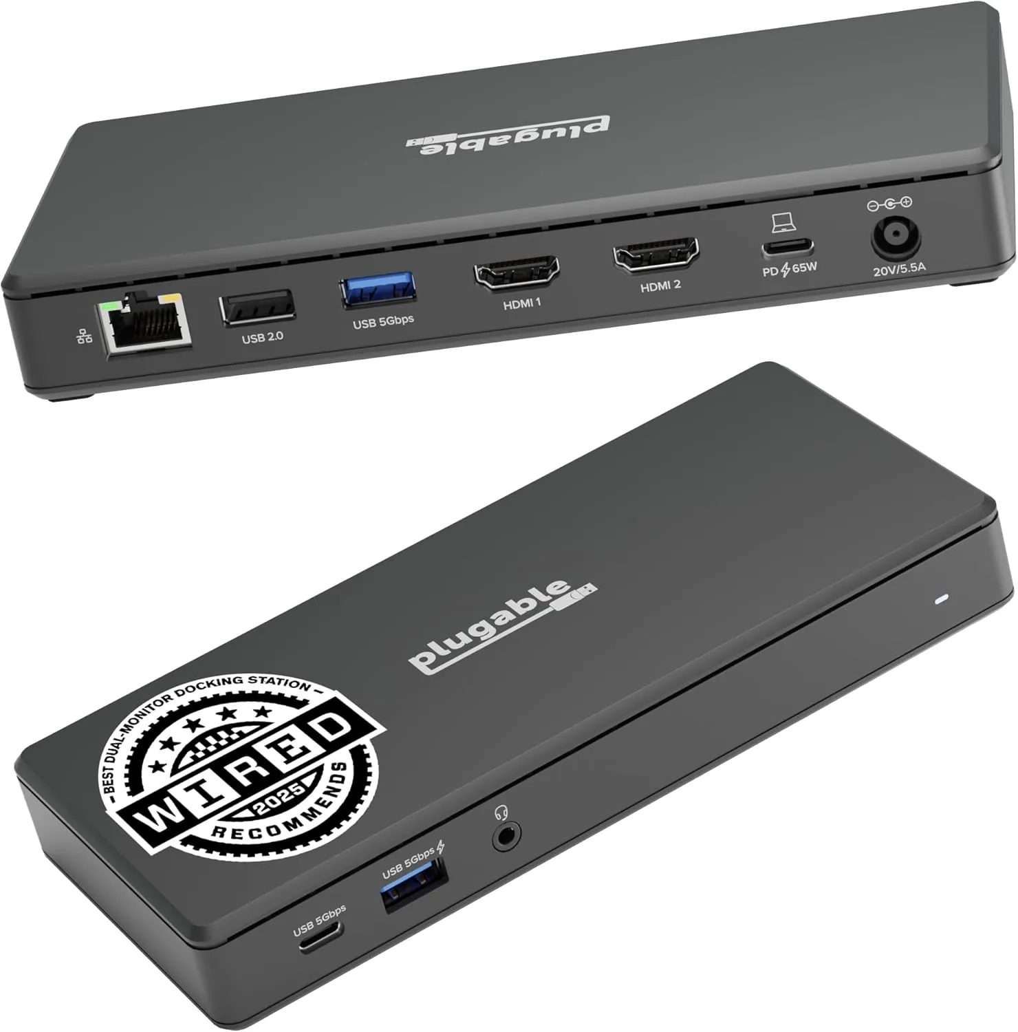 Plugable USB-C Docking Station Dual 4K 60Hz HDMI, 65W PD (UD-MSTH2)