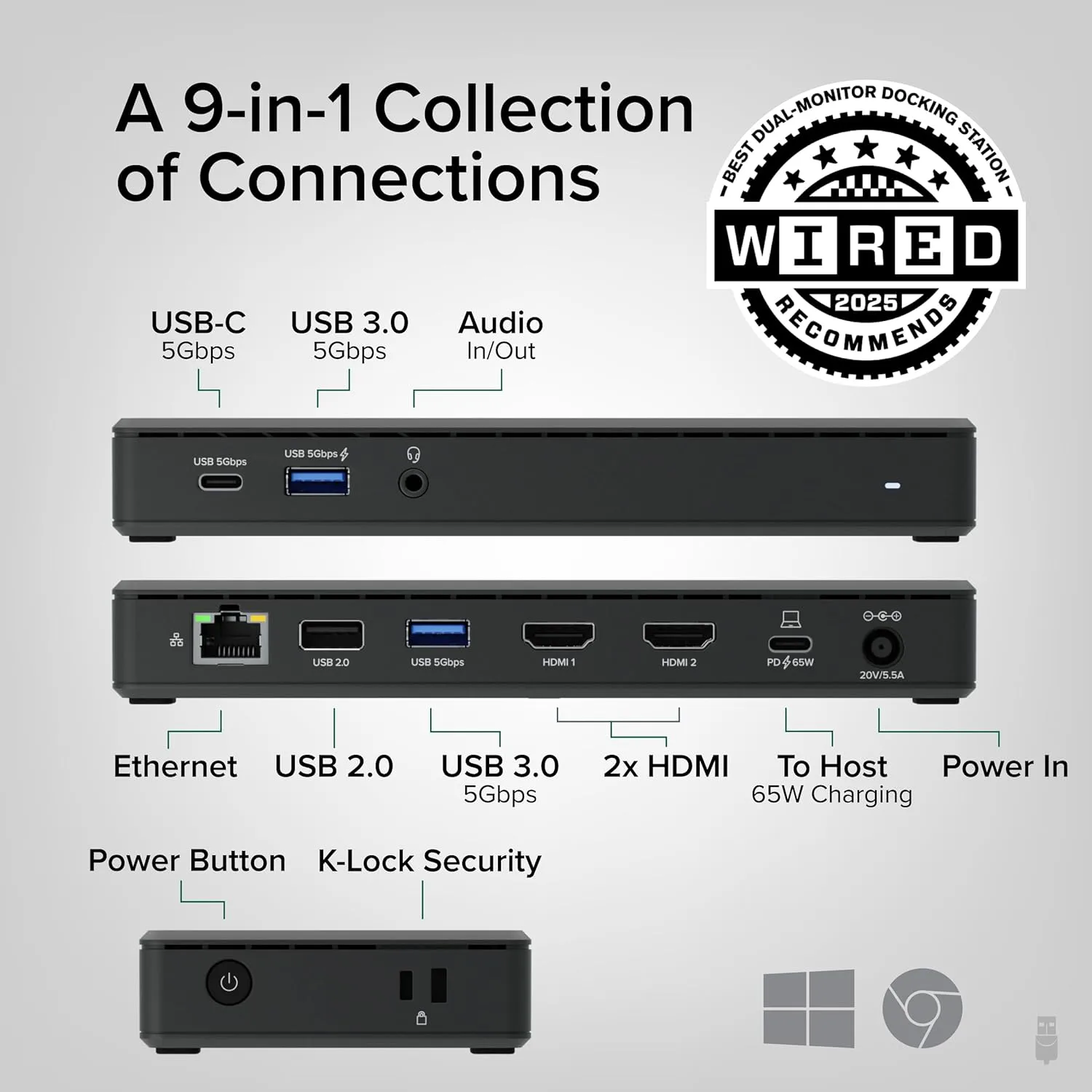 Plugable USB-C Docking Station Dual 4K 60Hz HDMI, 65W PD (UD-MSTH2)
