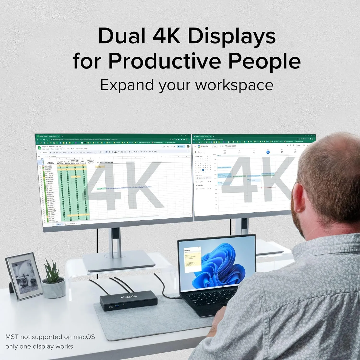 Plugable USB-C Docking Station Dual 4K 60Hz HDMI, 65W PD (UD-MSTH2)