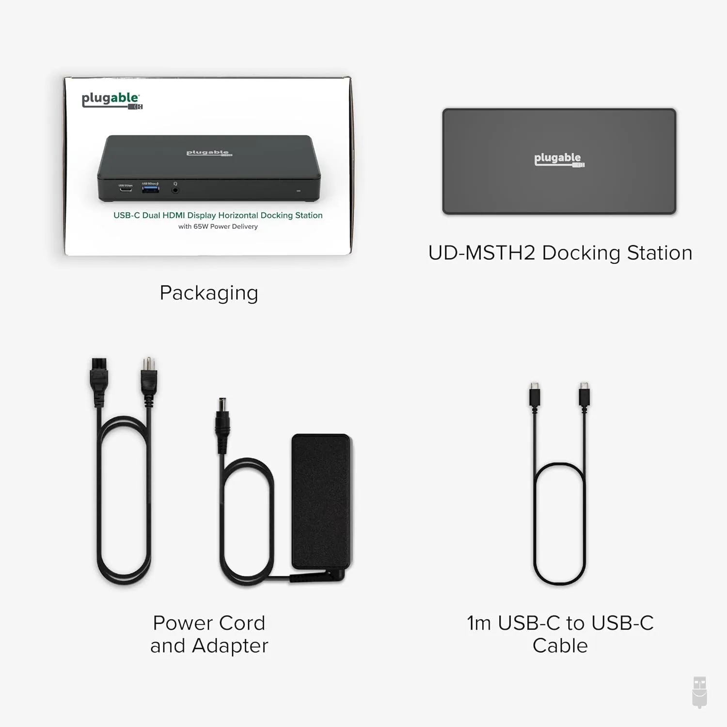 Plugable USB-C Docking Station Dual 4K 60Hz HDMI, 65W PD (UD-MSTH2)
