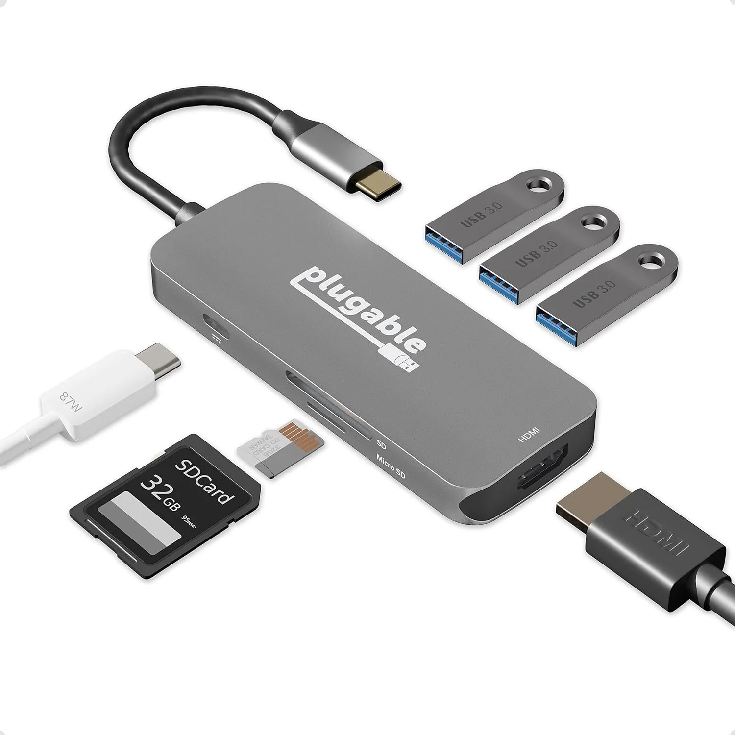 Plugable USB-C Hub 7-in-1, Driverless USB C Hub Compatible with Mac, Windows, Chromebook, USB4, Thunderbolt 4