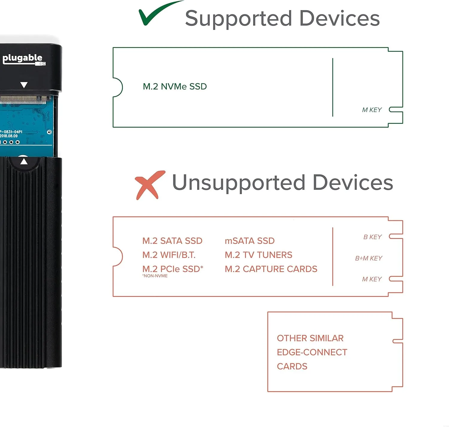 Plugable M.2 NVMe SSD Enclosure - Tool-Free USB-C 10Gbps