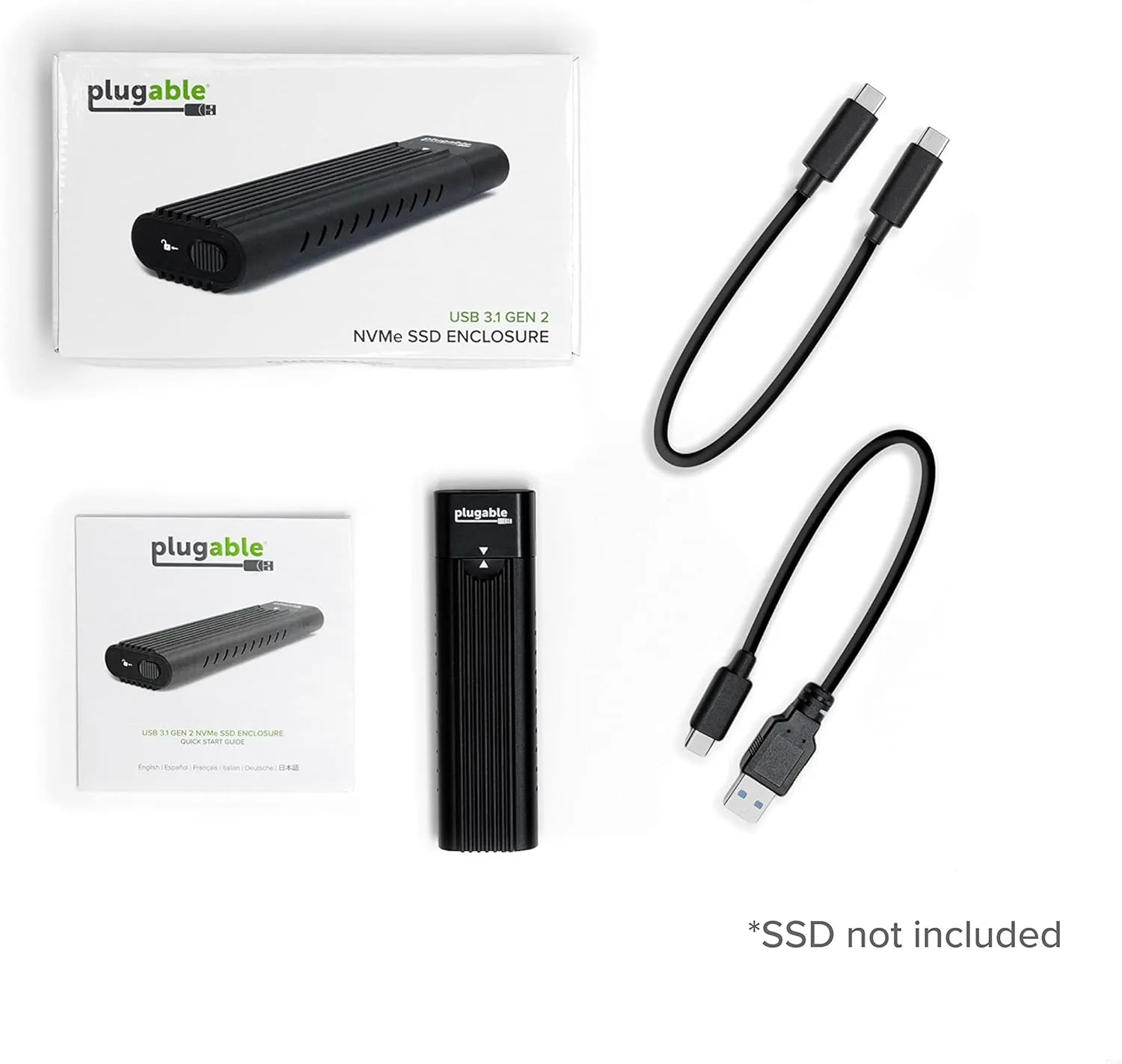 Plugable M.2 NVMe SSD Enclosure - Tool-Free USB-C 10Gbps