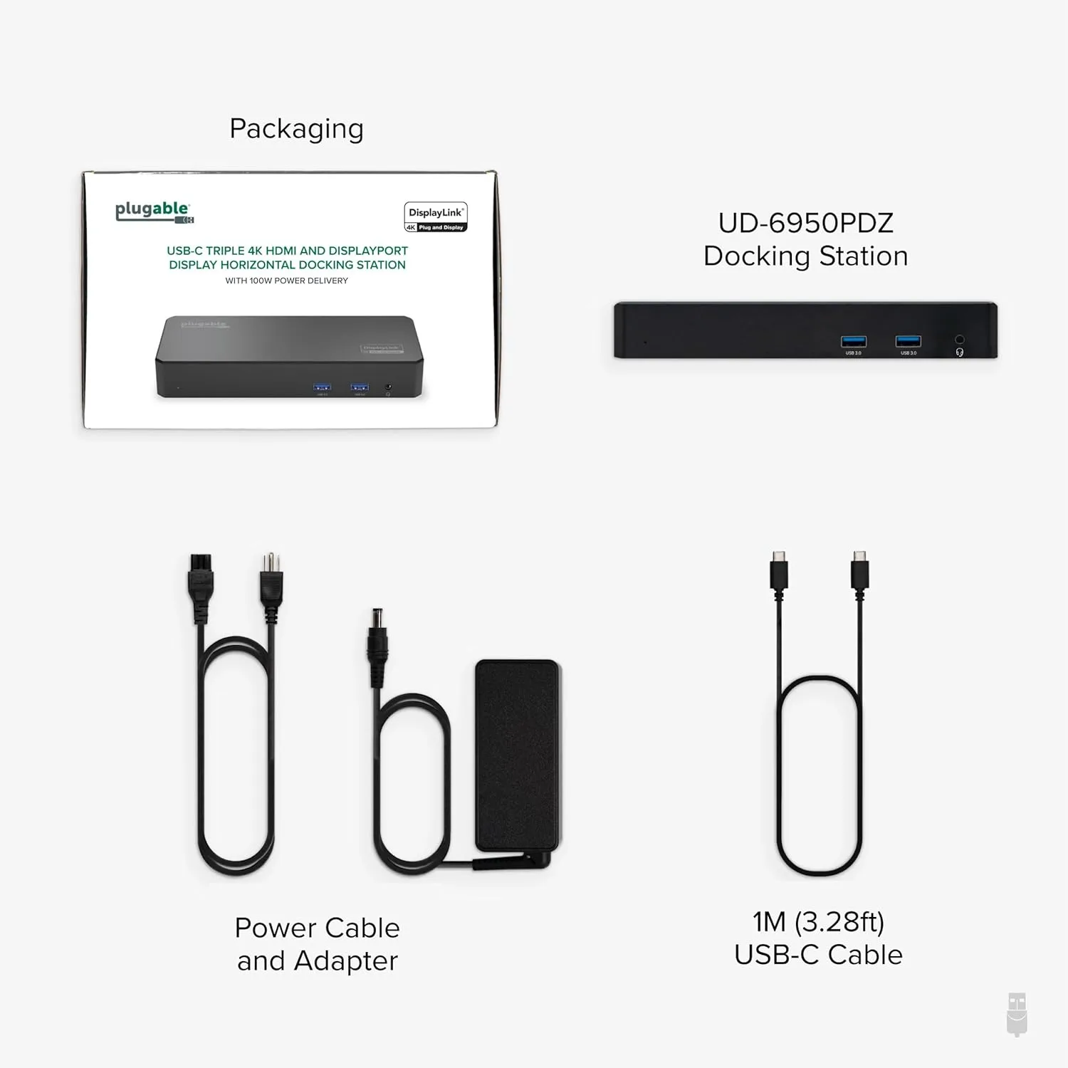 Plugable 12-in-1 USB C Triple Monitor Docking Station, Triple 4K Displays with 3X HDMI or 3X DisplayPort