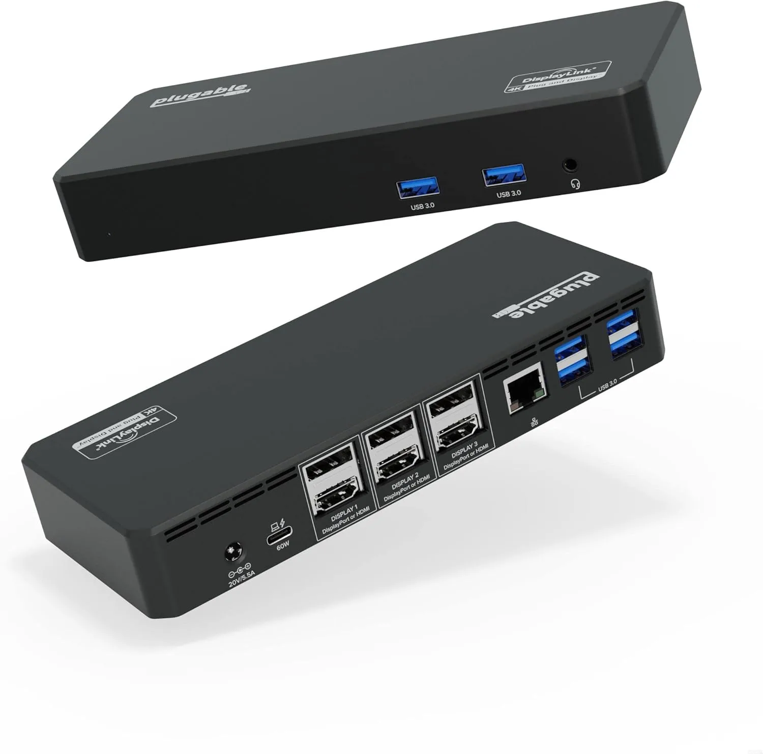 Plugable 12-in-1 USB C Triple Monitor Docking Station, Triple 4K Displays with 3X HDMI or 3X DisplayPort