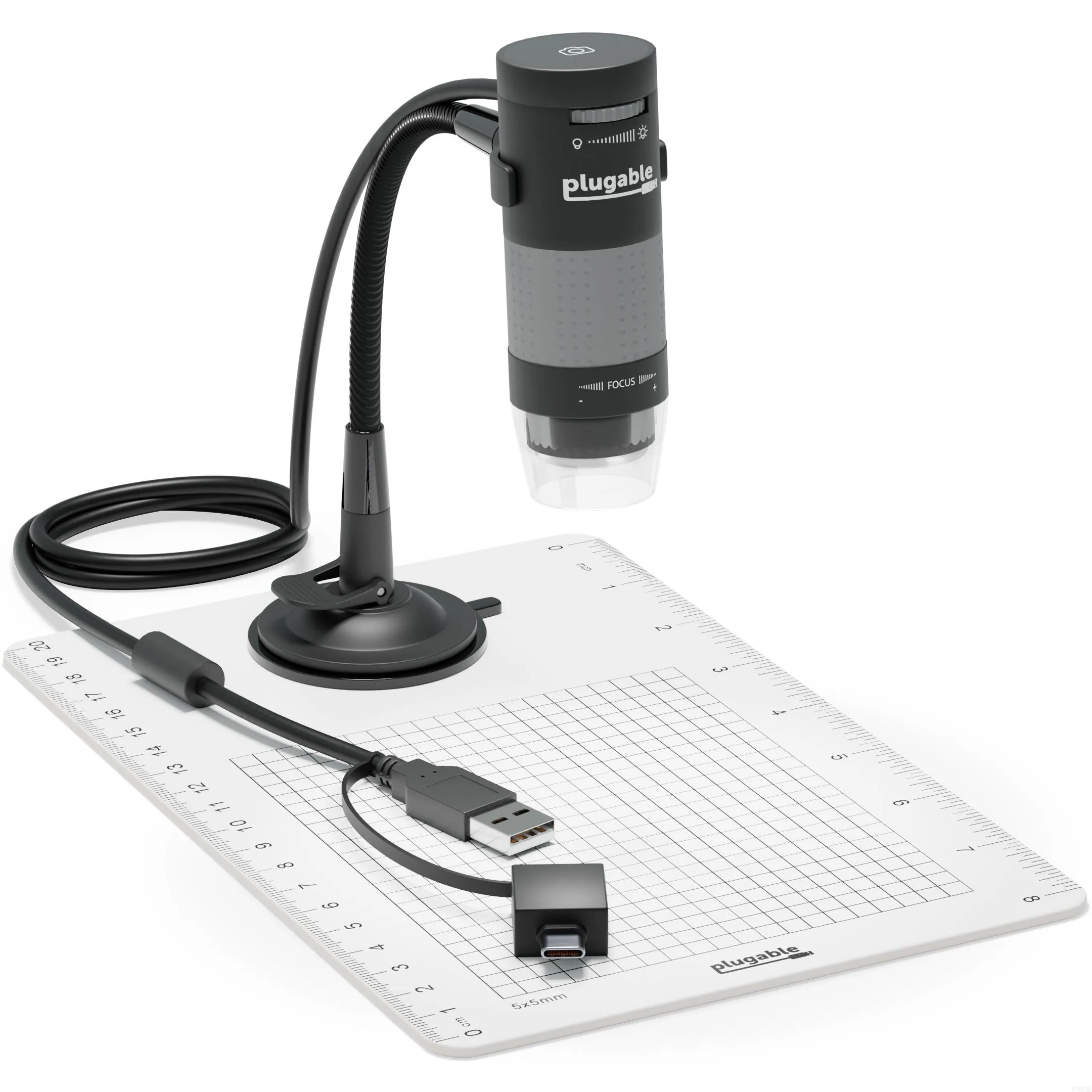 Plugable USB Digital Microscope 250x, 2MP Micro Camera with Flexible Arm Stand - Handheld USB & USB-C Microscope, Windows, Mac, ChromeOS, Linux, Android, iPad Compatible