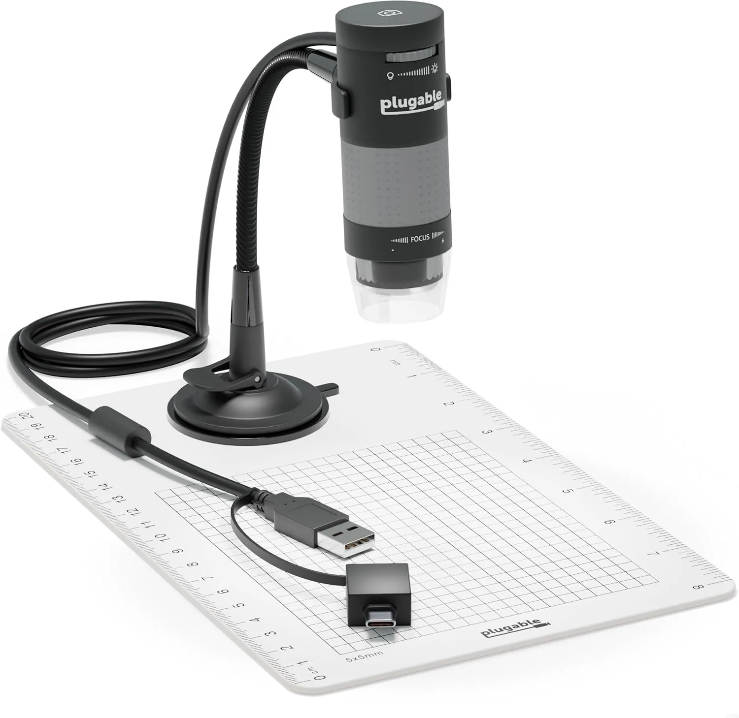 Plugable USB Digital Microscope 250x, 2MP Micro Camera with Flexible Arm Stand - Handheld USB & USB-C Microscope, Windows, Mac, ChromeOS, Linux, Android, iPad Compatible