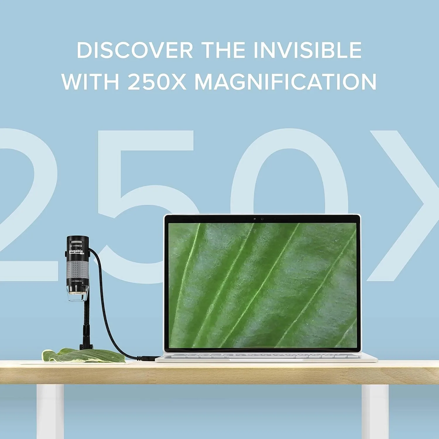 Plugable USB Digital Microscope 250x, 2MP Micro Camera with Flexible Arm Stand - Handheld USB & USB-C Microscope, Windows, Mac, ChromeOS, Linux, Android, iPad Compatible