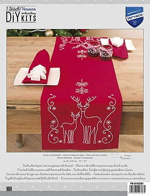 Runner Ricamo Cervi e Cristalli di Neve 30x105 cm Runner Ricamo Cervi e Cristalli di Neve 30x105 cm