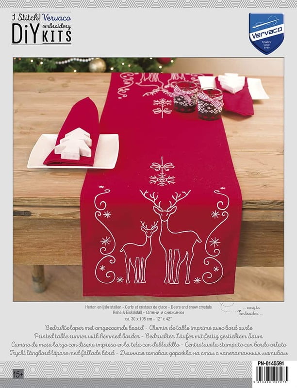 Runner Ricamo Cervi e Cristalli di Neve 30x105 cm Runner Ricamo Cervi e Cristalli di Neve 30x105 cm