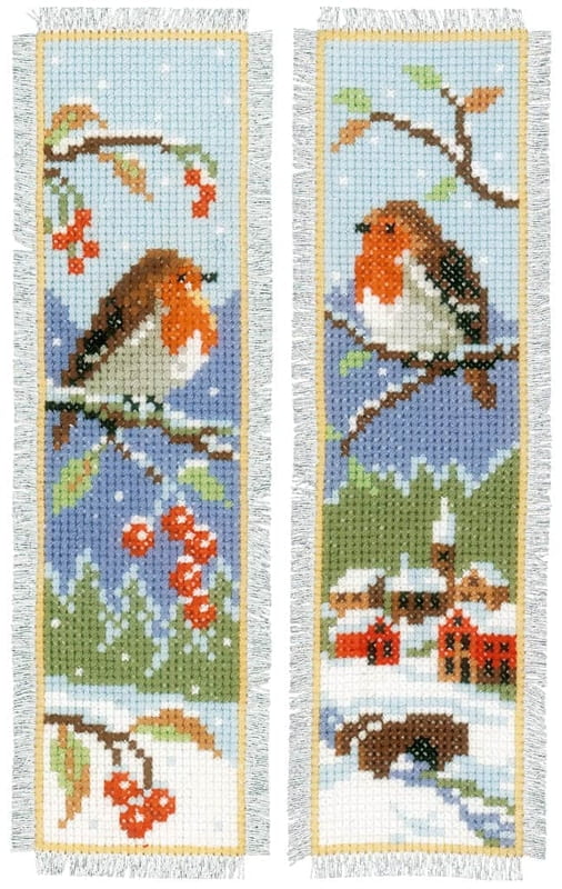 Kit Punto Croce - 2 Segnalibri con Pettirosso