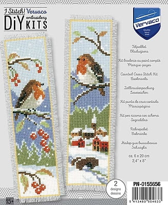 Kit Punto Croce - 2 Segnalibri con Pettirosso