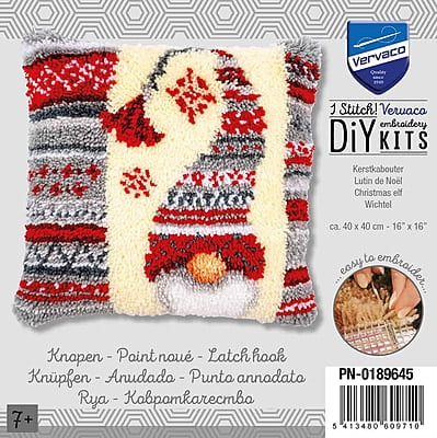 Kit Latch Hook Cuscino con Elfo Natale Kit Latch Hook Cuscino con Elfo Natale