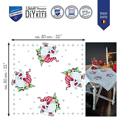 Tovaglietta ricamo punto croce prestampato serie Gnomi di Natale Tovaglietta ricamo punto croce prestampato serie Gnomi di Natale