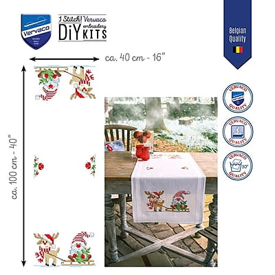 Runner Punto Croce prestampato con gnomi e renne Runner Punto Croce prestampato con gnomi e renne
