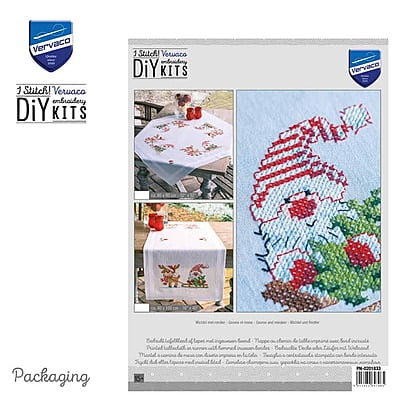 Runner Punto Croce prestampato con gnomi e renne Runner Punto Croce prestampato con gnomi e renne