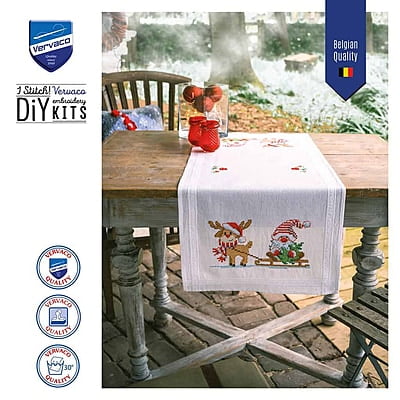 Runner Punto Croce prestampato con gnomi e renne Runner Punto Croce prestampato con gnomi e renne