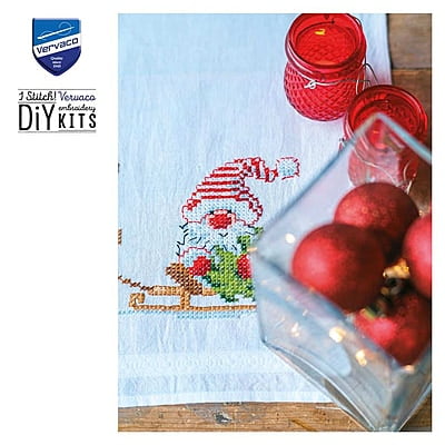 Runner Punto Croce prestampato con gnomi e renne Runner Punto Croce prestampato con gnomi e renne