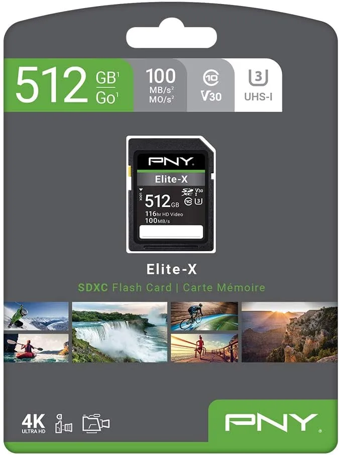 PNY Elite-X Class 10 U3 V30 SDXC Flash Memory Card (Full Size, UHS-I)