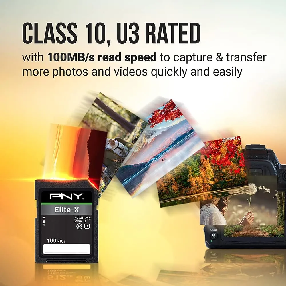 PNY Elite-X Class 10 U3 V30 SDXC Flash Memory Card (Full Size, UHS-I)