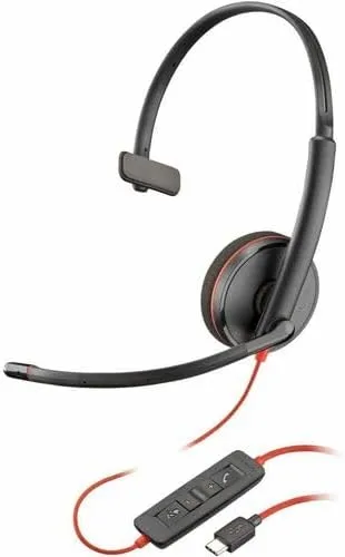 HP Poly Blackwire 3210 Headset - Mono - USB Type C - Wired - 32 Ohm - 20 Hz - 20 kHz - On-Ear, Over-The-Head - Monaural - Ear-Cup - 5.28 ft Cable - Noise Cancelling Microphone