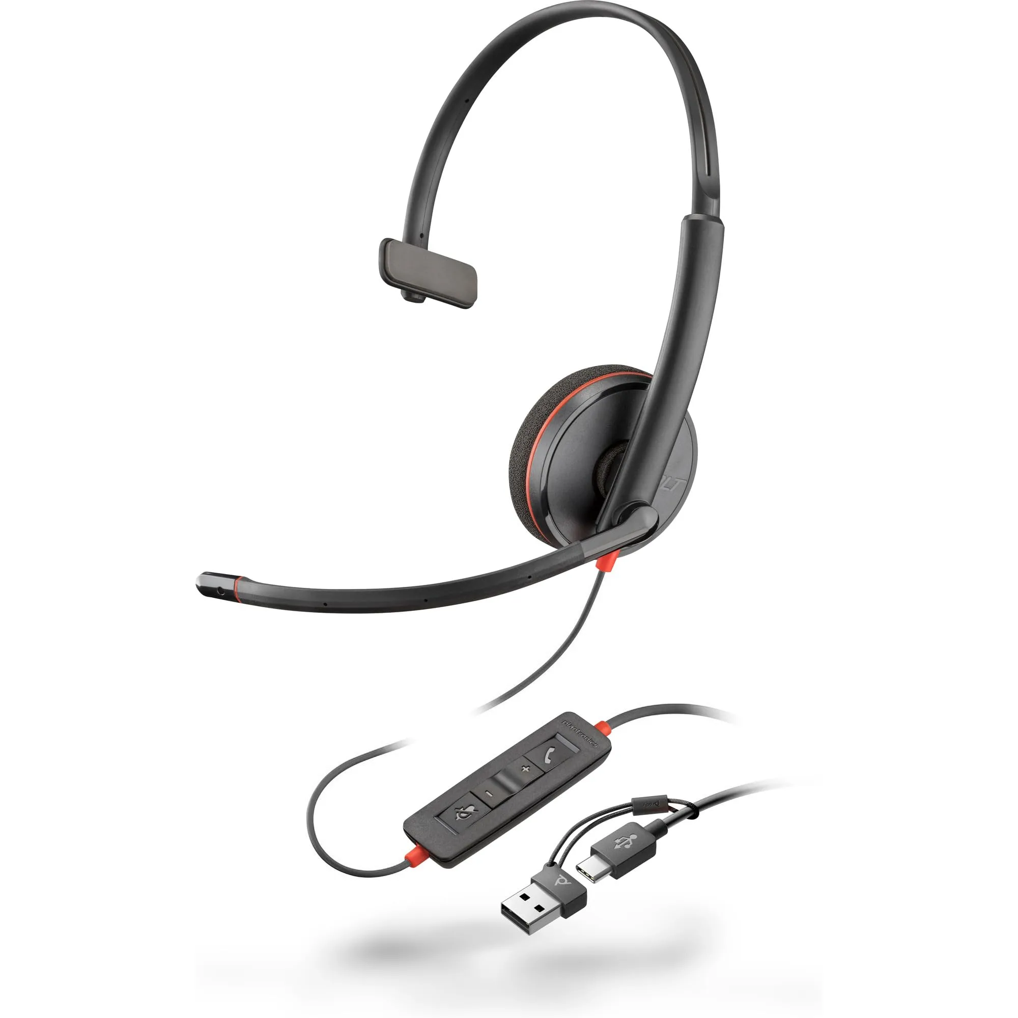 HPP Poly Blackwire 3210 Monaural USB-C Black Headset + USB-C/A Adapter [Bulk]