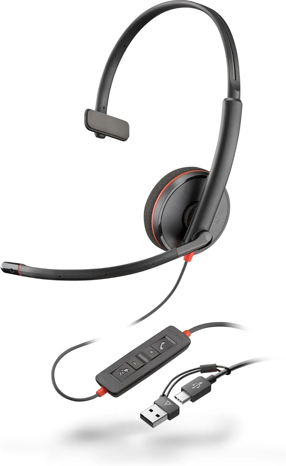 HPP Poly Blackwire 3210 Monaural USB-C Black Headset + USB-C/A Adapter [Bulk]