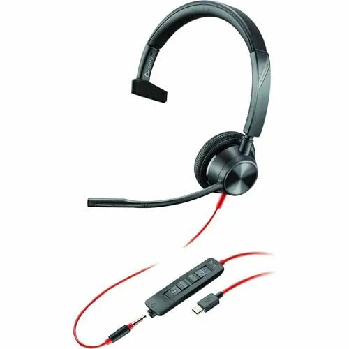 Poly Blackwire 3310 USB-C Headset TAA - Mono - USB Type C - Wired - 32 Ohm - 20 Hz - 20 kHz - On-ear - Monaural - Ear-cup - 7.10 ft Cable - Omni-directional Microphone - Noise Canceling - Black - TAA