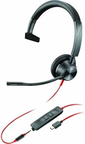 Poly Blackwire 3310 USB-C Headset TAA - Mono - USB Type C - Wired - 32 Ohm - 20 Hz - 20 kHz - On-ear - Monaural - Ear-cup - 7.10 ft Cable - Omni-directional Microphone - Noise Canceling - Black - TAA
