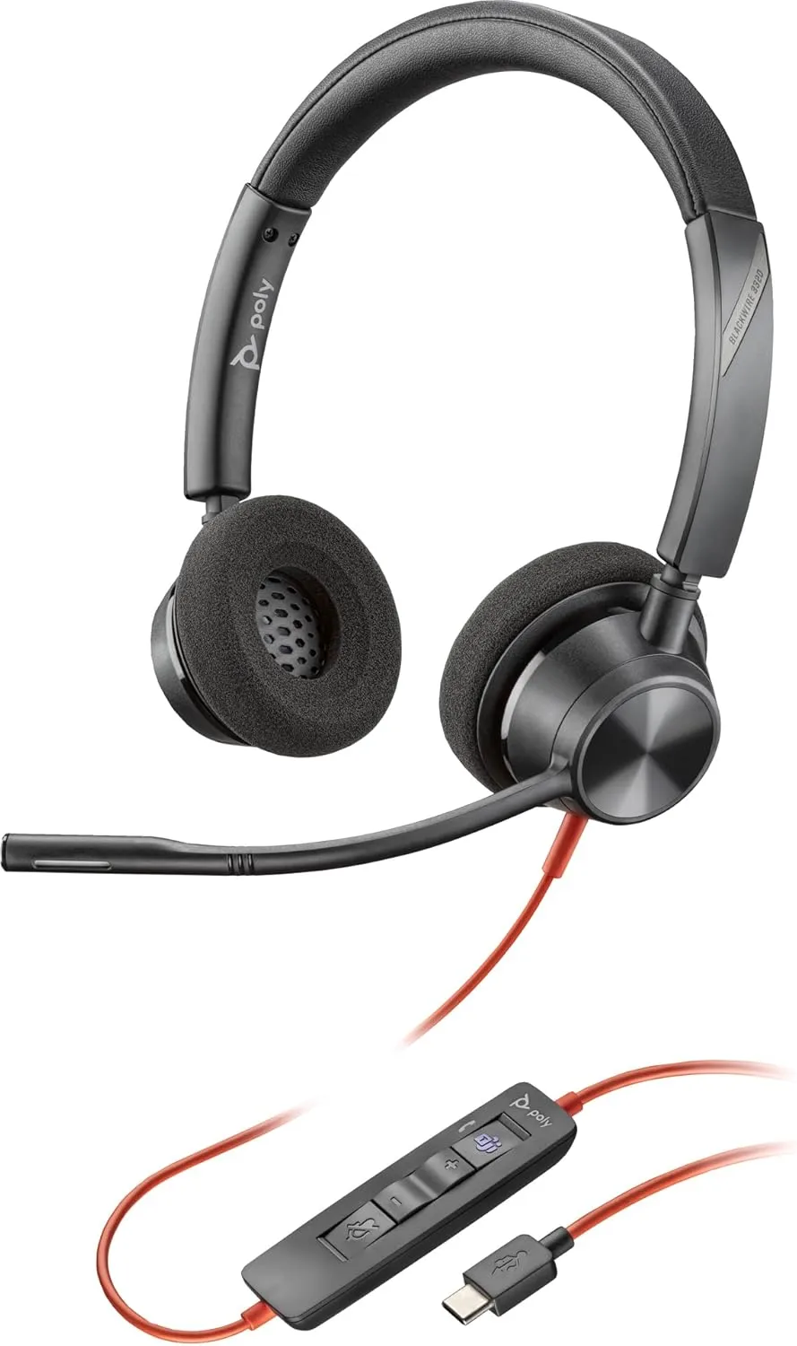 Poly Blackwire 3320 Stereo Microsoft Teams Certified USB-C Headset + USB-C/A Adapter - Stereo - USB Type C, Min - 8X220AA