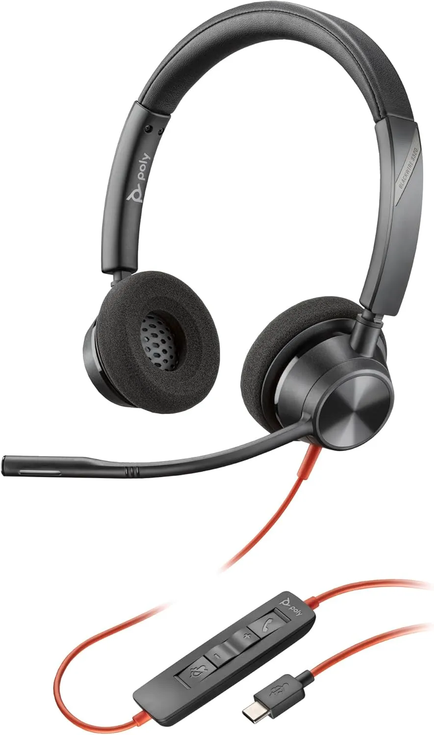 Poly Blackwire 3320 Stereo USB-C Headset +USB-C/A Adapter - Stereo - USB Type C, Mini-phone (3.5mm) - 8X219AA