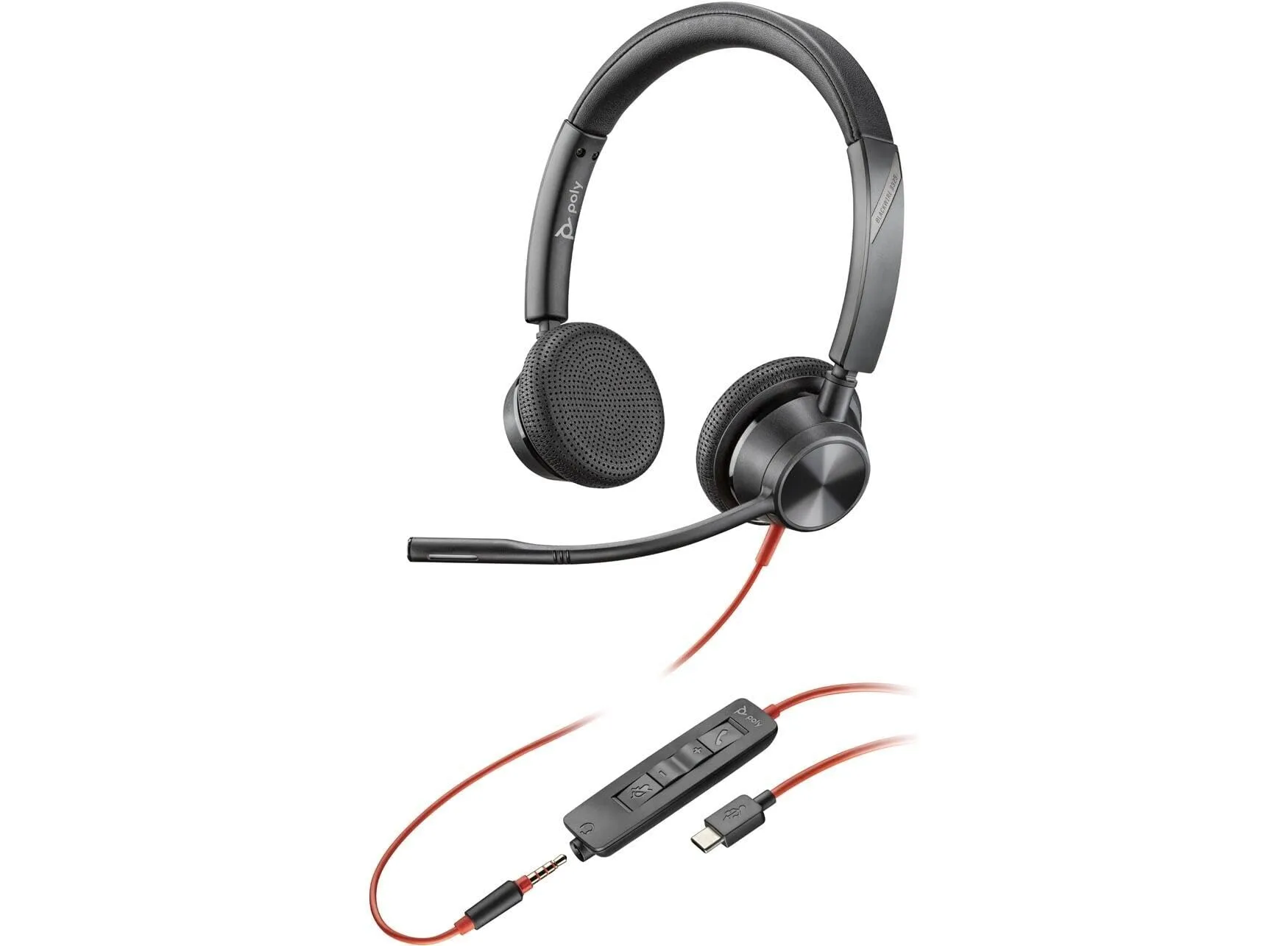 Poly Blackwire 3325 Stereo USB-C Headset +3.5mm Plug +USB-C/A Adapter - Stereo - USB Type C, Mini-phone (3.5mm) - 8X221AA