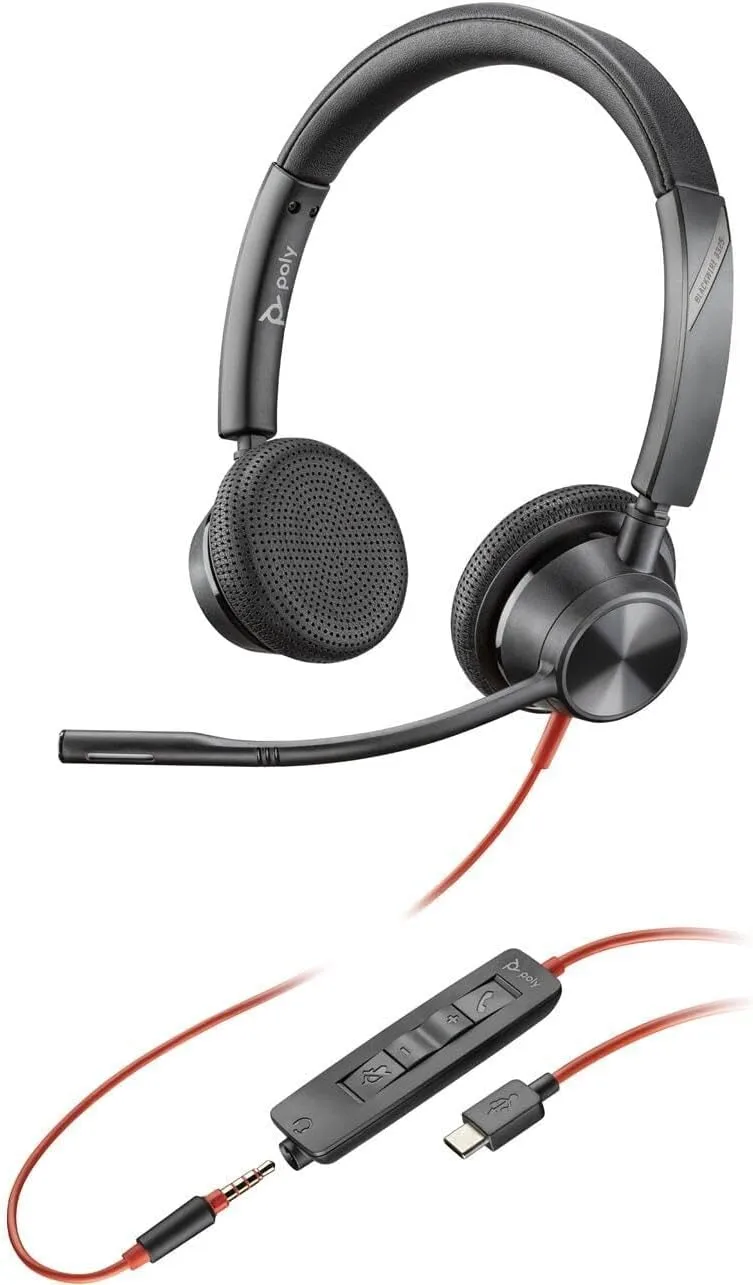 Poly Blackwire 3325 Stereo USB-C Headset +3.5mm Plug +USB-C/A Adapter - Stereo - USB Type C, Mini-phone (3.5mm) - 8X221AA