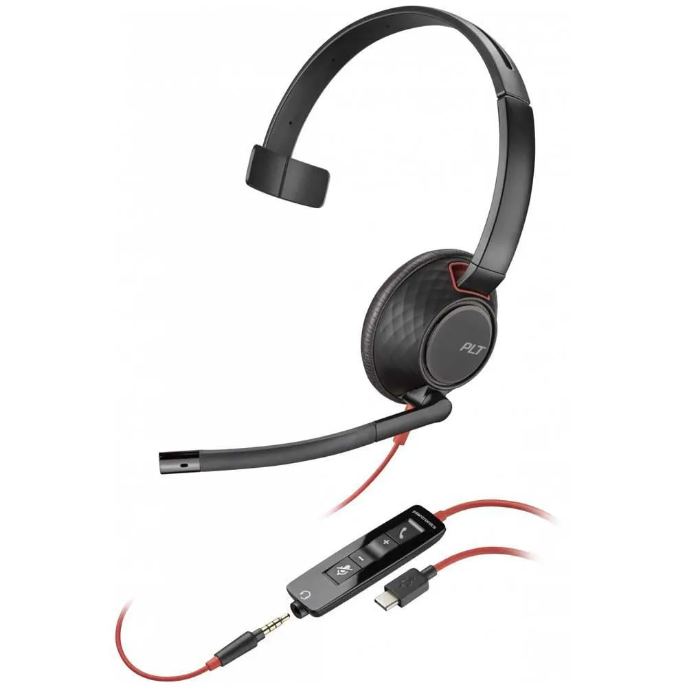 Poly Blackwire 5210 Monaural USB-C Headset + 3.5mm Plug + USB-C/A Adapter - Microsoft Teams Certification - 8X230AA