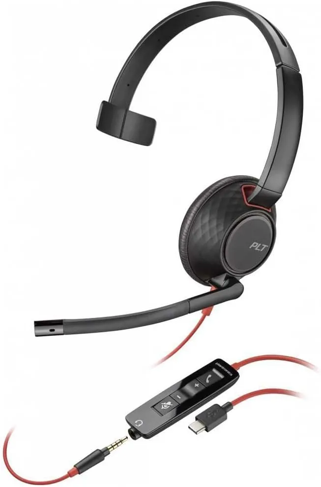 Poly Blackwire 5210 Monaural USB-C Headset + 3.5mm Plug + USB-C/A Adapter - Microsoft Teams Certification - 8X230AA