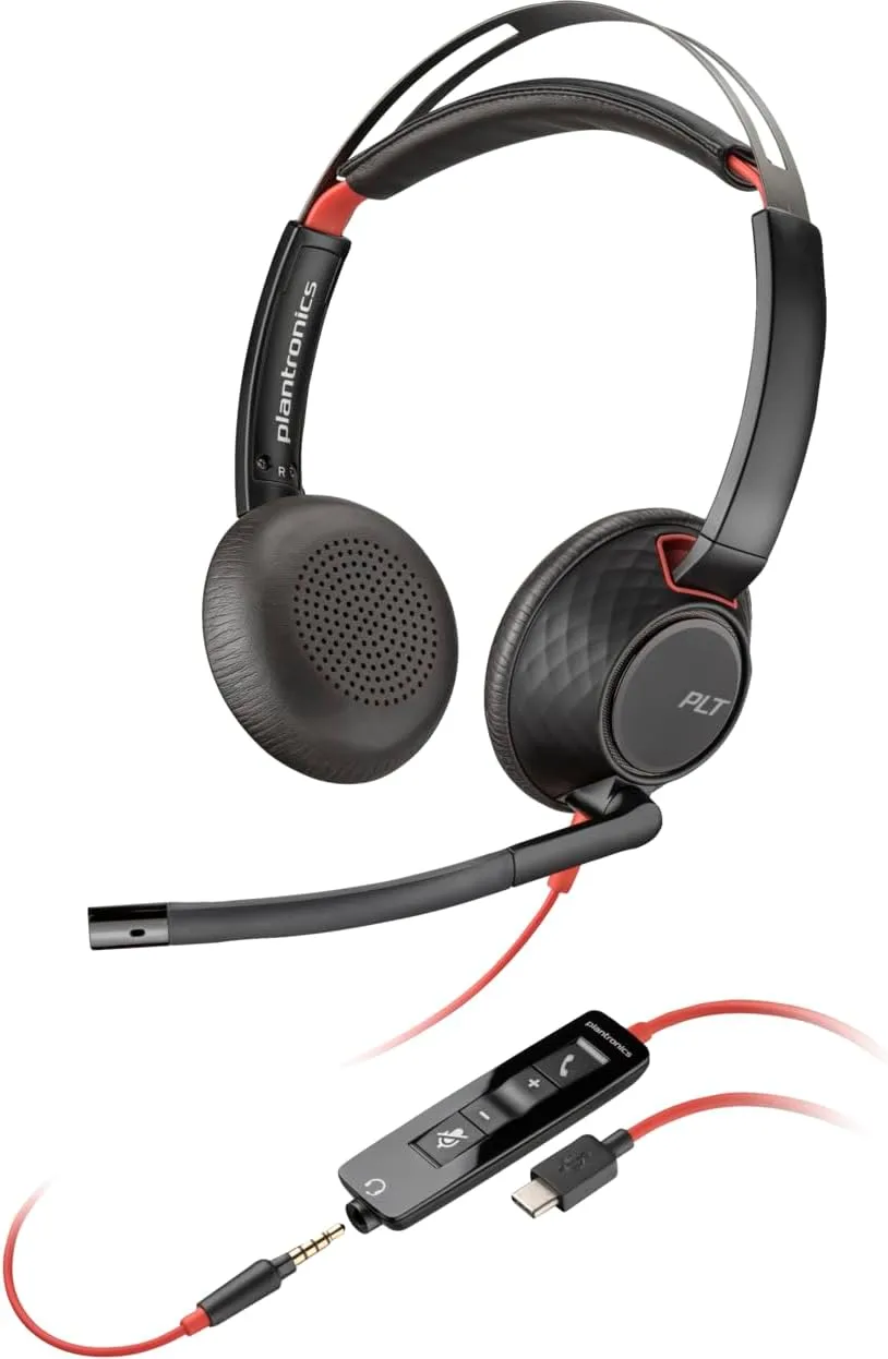 Poly Blackwire 5220 Stereo USB-C Headset + 3.5mm Plug + USB-C/A Adapter - Microsoft Teams Certification - 8X231AA