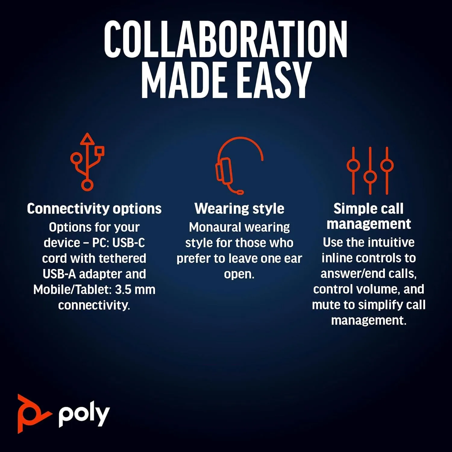 Poly Blackwire 5220 Stereo USB-C Headset + 3.5mm Plug + USB-C/A Adapter - Microsoft Teams Certification - 8X231AA