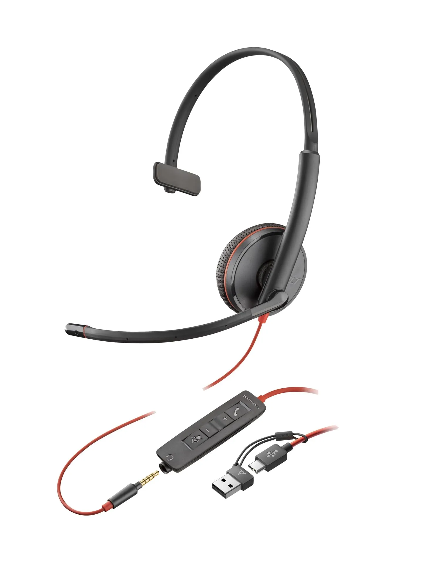 Poly Blackwire 3215 Monaural USB-C Headset + 3.5mm Plug + USB-C/A Adapter (Bulk) - Microsoft Teams Certification - 8X227A6