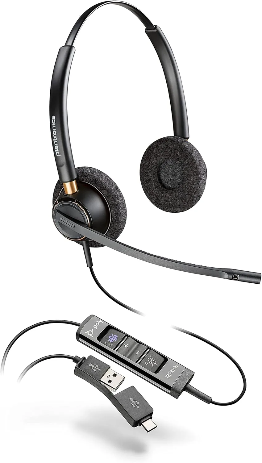 Poly EncorePro 525-M USB-A/USB-C Headset - Teams Certified, Dual-Ear, Black