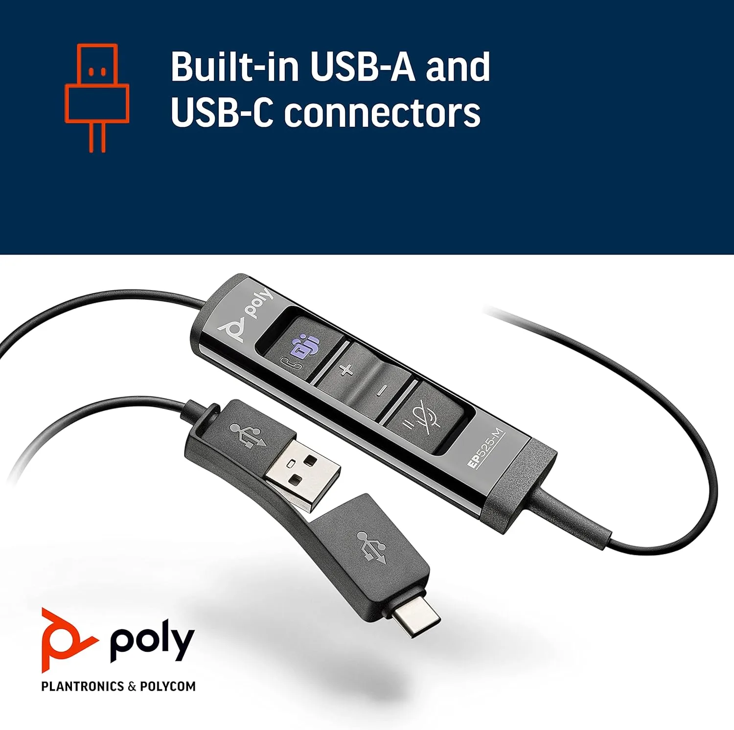 Poly EncorePro 525-M USB-A/USB-C Headset - Teams Certified, Dual-Ear, Black