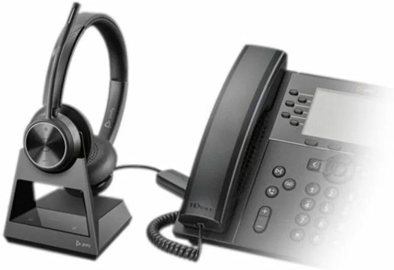 Poly Savi 7300 Office 7320 Wireless DECT Stereo Headset – Noise-Cancelling Microphone