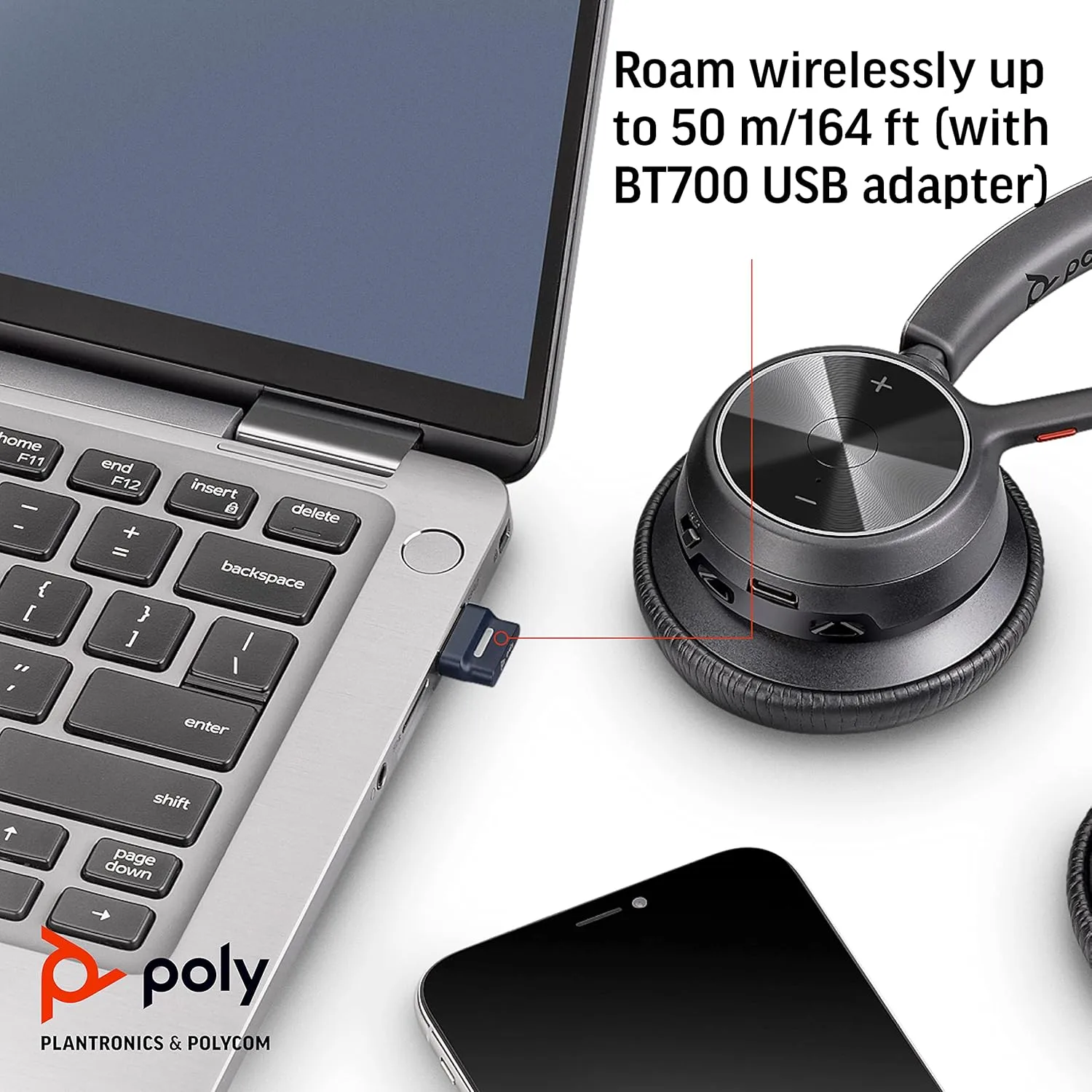 POLY Voyager 4320 UC Wireless Headset with BT700 Adapter