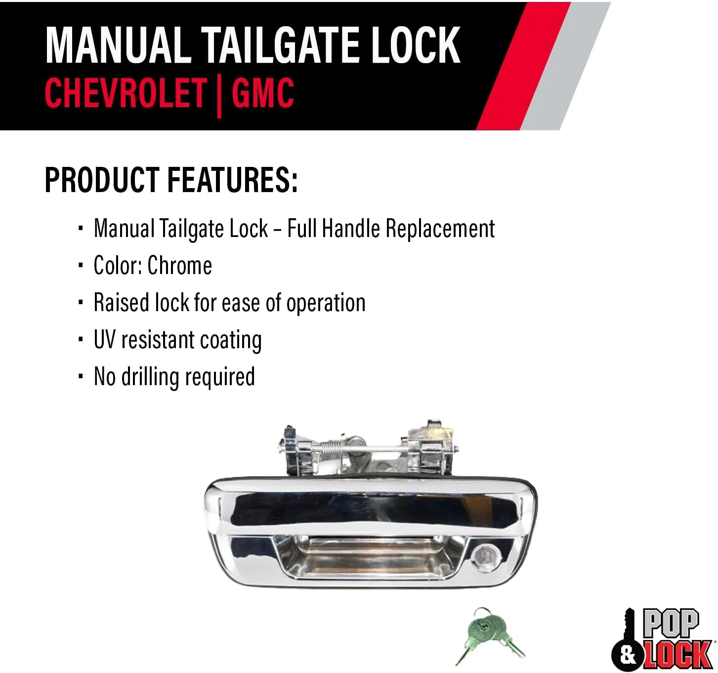 POP & Lock – Manual Tailgate Lock for Chevrolet Colorado and GMC Canyon, Fits 2004 to 2015 Models (Chrome, PL1700C)