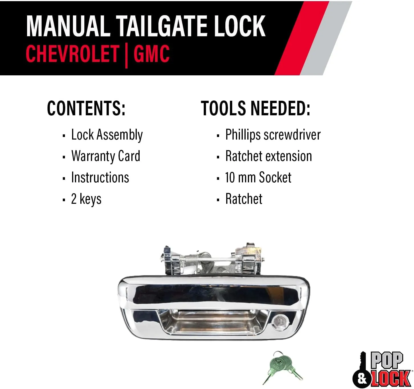 POP & Lock – Manual Tailgate Lock for Chevrolet Colorado and GMC Canyon, Fits 2004 to 2015 Models (Chrome, PL1700C)